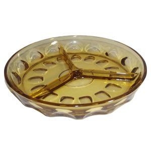 Hazel Atlas Glass Refection Amber Gold Relish Dish 3-section Divided 8"